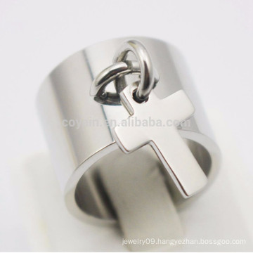 Women Stainless Steel Cross Charm Ring Punk